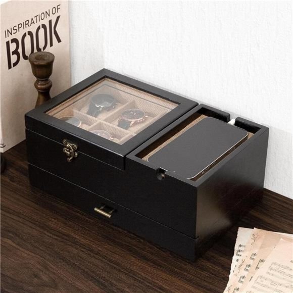 Watch Box Organizer for Men, 6 Slot Watch Case for Men Display & Storage Watch - Picture 7 of 7